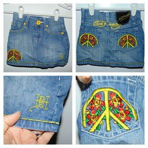Ed Hardy 4 Years Toddler Girl Blue Flat Front Denim A Line Peace Sign Skirt 4Yrs